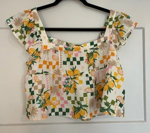 SHEIN Multicolor Checkered Floral Crop Top thumbnail 1