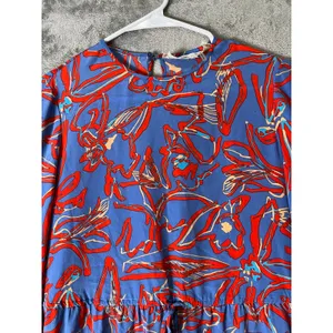 Diane von Furstenberg Elsden 100% Silk Floral Mini Dress Blue Red Size 0 thumbnail 2