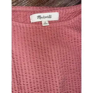 Madewell Knit Short Sleeve Fall Color 3 Button Sleeve Ribbed‎ Blouse Burnt Red thumbnail 4