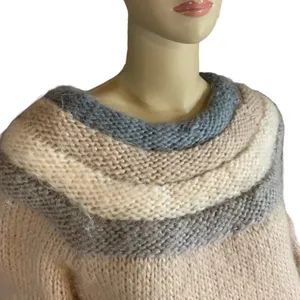 Vintage 1980'S Handmade Knit Mohair Taupe Pullover Sweater (L) thumbnail 4