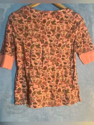 Sundance floral orange 3/4 sleeve waffle knit Henley top‎ small cotton twilight thumbnail 8