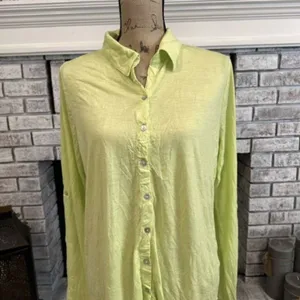 Lulu-B Womens Lightweight Tab‎ Sleeve Button Up Top Green Small Gauzy thumbnail 13