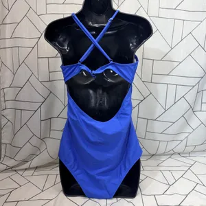 Cupshe One Piece Swimsuit Large‎ Blue Crochet Lace V-Neck Strappy Back Cutout thumbnail 2