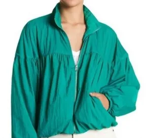 Free People‎ Now or Never Nylon Bomber Turquoise Jacket Size: XS thumbnail 1