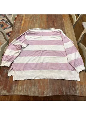 White Birch V Neck Striped Sweater White Lilac Purple 3X thumbnail 11