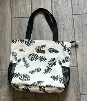 Black and White Pineapple Print Canvas Tote Green thumbnail 1
