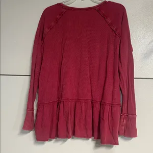 Free People WE THE FREE COASTAL PEPLUM THERMAL TOP BLOUSE RED/PINK MEDIUM thumbnail 6