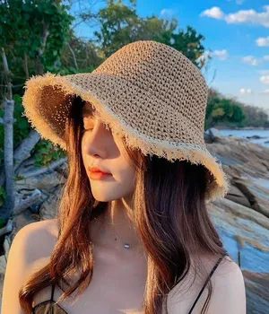 Simple Raffia Tassels Girl Sun Hats Wide Brim thumbnail 1