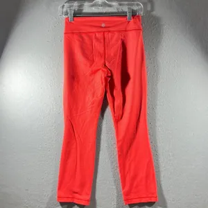 960 | Lululemon Ribbed High Rise Cropped Yoga‎ Leggings Coral Red Womens 4 thumbnail 2