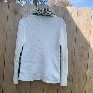 Lisa‎ International Cream Spots Faux Fur Suede Sweater Jacket Sz small zebra thumbnail 7