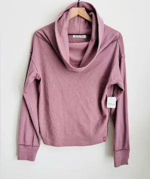 Free People Hazy Heart Thermal Off The Shoulder Sweater Mauve Long Sleeves XS thumbnail 2