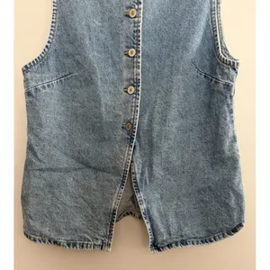 Free People We The Free Aimee Denim Long Vest‎ Ultra Light Beam Women's Size Med thumbnail 5