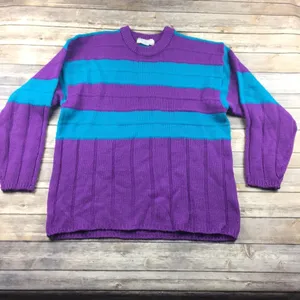 Vintage Blue & Purple Stripe Knit Pullover Preppy Sweater Color Block thumbnail 1