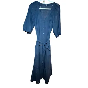 Madewell Tie-Waist Tiered Midi Dress in‎ Windowpane Sz 6 thumbnail 3