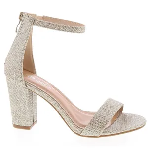 TOP MODA Hannah Ankle Strap High Heel Block champagne gold sparkly women’s 6 EUC thumbnail 1