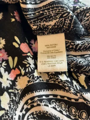 Free People black floral and paisley print tunic dress beaded embroidered size L thumbnail 7