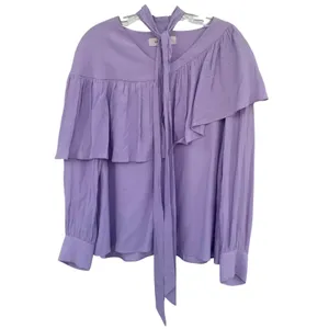 & Other Stories Lily White Lilac Purple Large (L) Ruffle Blouse Neck Bow Preppy thumbnail 5