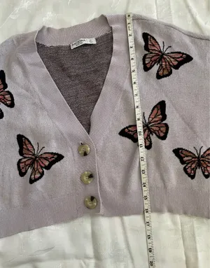 Arizona Jean Co Cardigan Women’s XS Lavender Cropped Sweater Butterfly thumbnail 6
