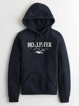 Hollister Easy Appliqué Logo Graphic Hoodie Navy Blue thumbnail 1