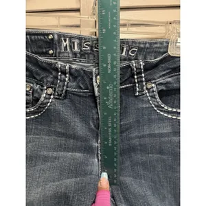 Y2K Miss Chic Low Rise Bootcut Jeans‎ Sz 9 Thick Stitch Rhinestone Embroidered thumbnail 3