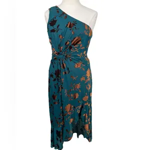 Wedding Guest Green Velvet Floral One Shoulder Knot Waist Leg Split Maxi Dress thumbnail 3