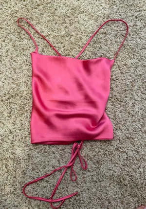 Satin Cowl Neck Pink Strappy Tank Top thumbnail 1