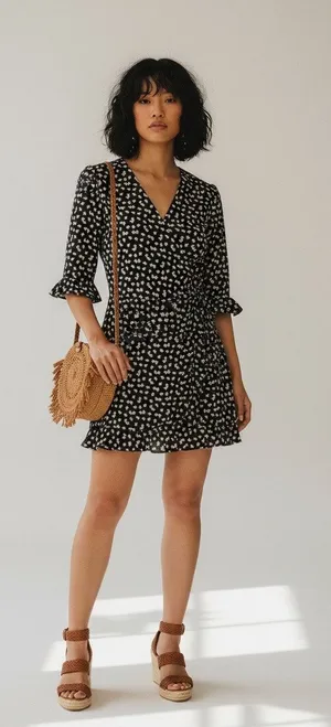 Ann Taylor LOFT 90s Black Floral Faux Wrap Skort Romper Mini Dress Size 10 thumbnail 1