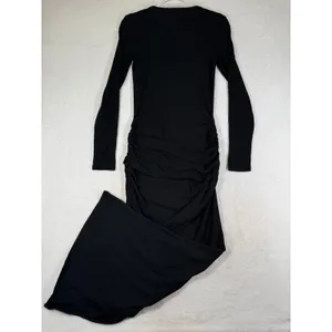 James Perse Standard Black Ruched Long Sleeve Maxi Dress Size 2 Made in USA thumbnail 11