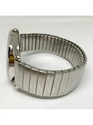 Ltd silver tone black dial quartz analog watch 35mm stretch band 6.5” running thumbnail 4