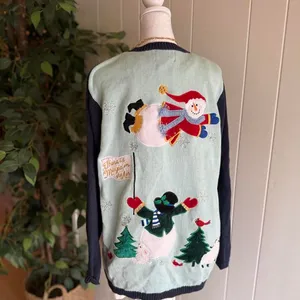 The Quacker Factory Ugly Christmas Sweater Snowmen Cardigan Women's Size Large thumbnail 2