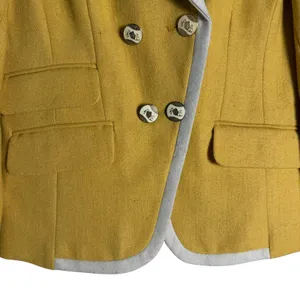 Ann Taylor LOFT Yellow Double Breasted Contrast Trim Wool Blazer Jacket Size 4 thumbnail 6