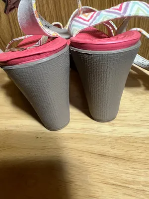 CROCS Pink Wedge Sandals with Chevron Multi-Color Straps thumbnail 4