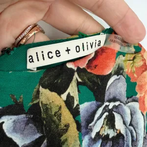 Alice + Olivia Delora Green Floral‎ Midi Dress Size 4 3/4 Sleeve Bodycon thumbnail 4