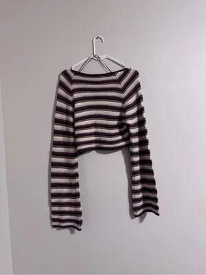 NWT Le Lis Striped Ribbed Knit Top in Brown, Cream & Mauve thumbnail 3
