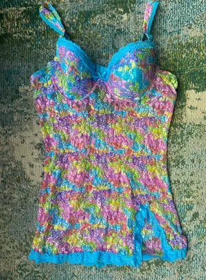 Rainbow floral lace bra top slip nightie, size 1X thumbnail 1