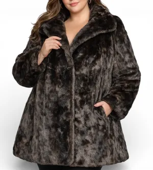 Vintage 60s Tissavel Faux Mink Swing Coat Dark Brown Plush XL Glam Winter‎ thumbnail 1