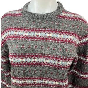 Bloomingdale's Gray 100% Wool Vintage Fair Isle Holiday Christmas Sweater Top M thumbnail 3