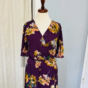 Everly Women Purple Floral V-Neck Side Slit Maxi Dress Size S‎ thumbnail 2