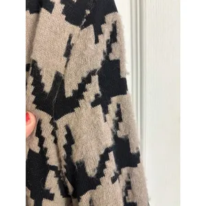 Ann Taylor Wool Blend Houndstooth Open Front Cardigan Sweater S Pockets Cozy thumbnail 7