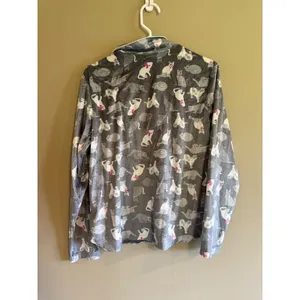 Karen Neuburger Womens Grey Cat‎ Print Fleece Pajama Set Long Sleeve RZ0029M M thumbnail 3