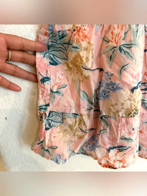Loft Womens Shirt Blouse Pink Floral Short Sleeve Lace Detail Size XL thumbnail 9