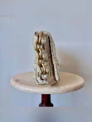 Zara Embellished beaded Cream Pearl-Trim Shoulder Bag thumbnail 4