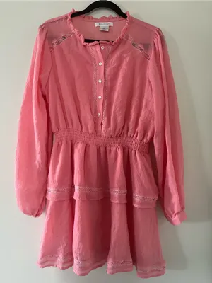 Pink Cotton Peasant Lace Shirt Mini Dress Large Button Up Cottagecore Dainty thumbnail 1