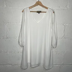 Lulus Women's White‎ Shifting Dears Long Sleeve Mini Dress Size Medium thumbnail 2