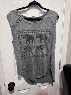American Age Elephant Graphic Mineral Wash Tank Top Size Medium Boho Festival thumbnail 4