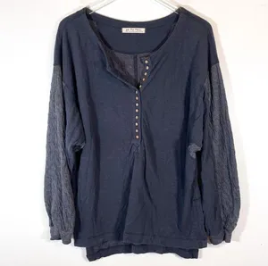 Free People BACK AT IT BOHO COTTON HENLEY TOP 2-TONE BLACK CHARCOAL Size Large thumbnail 4