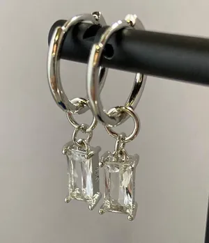925 Silver Plated Crystal Dangle Drop Earrings for Men Women,Silver Hoop Earrings thumbnail 6