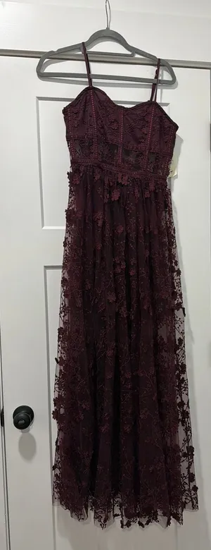 Altar'd State Burgundy formal corset prom dress thumbnail 3