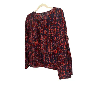 VICI Red Blue Splatter Eyelet Panel Oversized Long Sleeve Blouse Women’s L thumbnail 5
