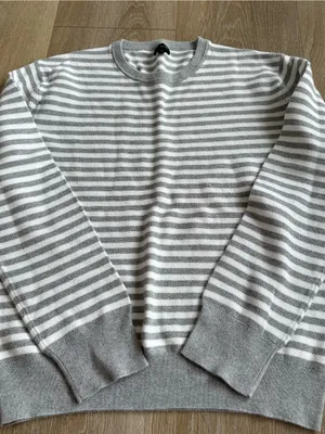 J. Crew Men's Gray & White Striped Crewneck Sweater thumbnail 1